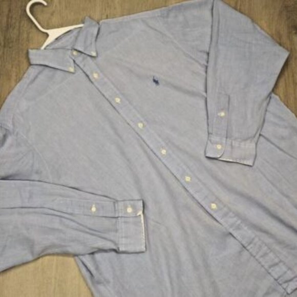 Ralph Lauren Mens Blue Dress Shirt Yarmouth Long Sleeve Formal Button Down 17-35 - Picture 1 of 10